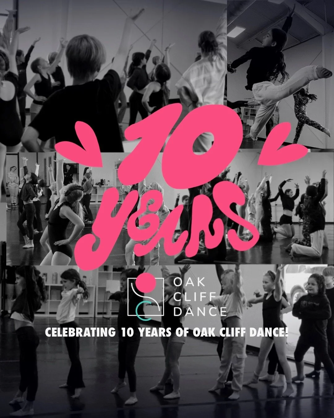 Collage of Oak Cliff Dance classes celebrating 10 years of the studio